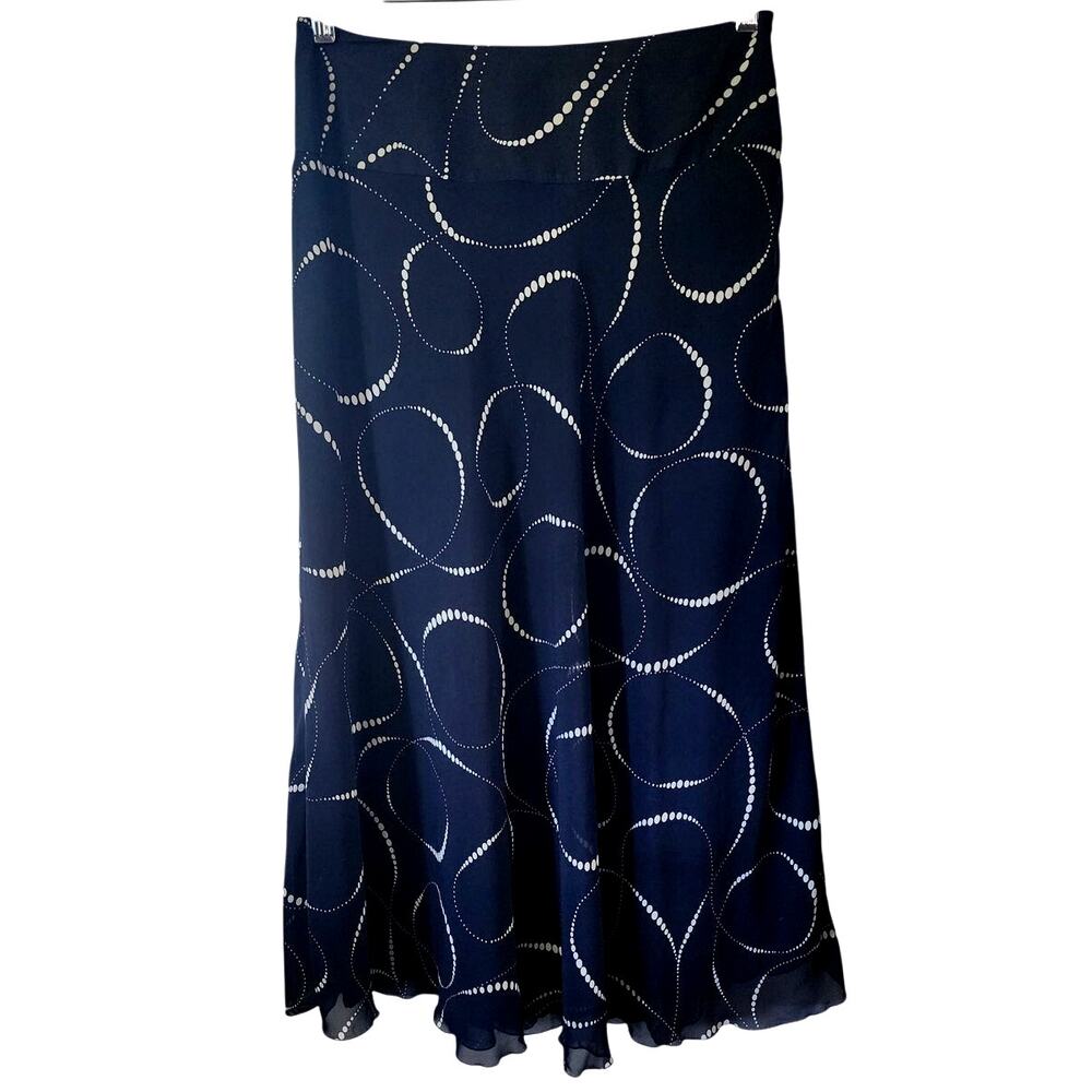 East 5th Navy Blue Midi Wide Waist Side Zip Sheer Overlay Skirt Size 8